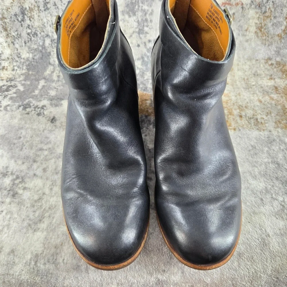 Kork Ease Velma Ankle Boots Womens‎ 7 Black Leather Back Zip Buckle Block Heel